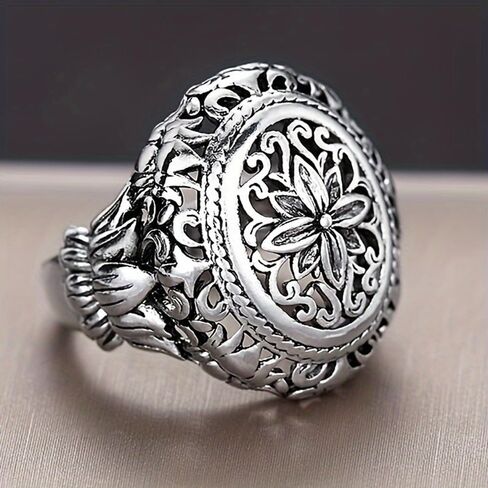 White Gold Plated Cubic Zirconia Vintage Boho Floral Carved Statement Ring Personalized Accessory Ideal for Women's Daily Casual Wear Party Holiday Anniversary Love Jewelry Gift in Saudi Arabia