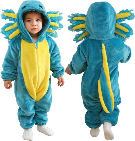 DarkCom Unisex Baby Axololtl Costume Animal Onesie Toddler Hooded Romper Halloween Kids' Christmas Pajamas in Saudi Arabia