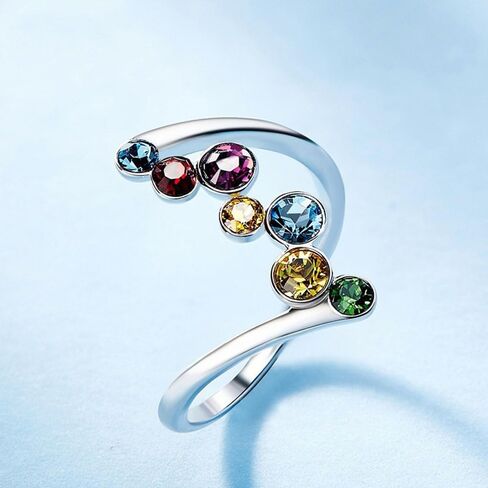 White Gold Plated Exquisite Colorful Birthstone Cubic Zirconia Statement Ring Personalized Accessory Ideal for Women's Daily Casual Wear Party Holiday Anniversary Love Jewelry Gift in Saudi Arabia