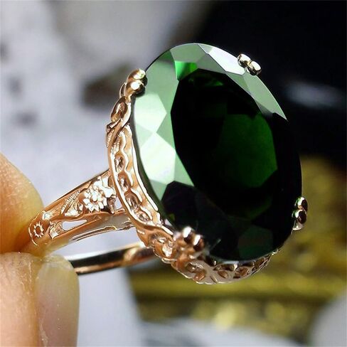 Gold Plated Green Cubic Zirconia Vintage Oval Cut Engagement Rings Wedding Bridal Band Promise Rings Evening Parties Anniversary Valentine's Day Gifts Eternity Bands for Women in Saudi Arabia