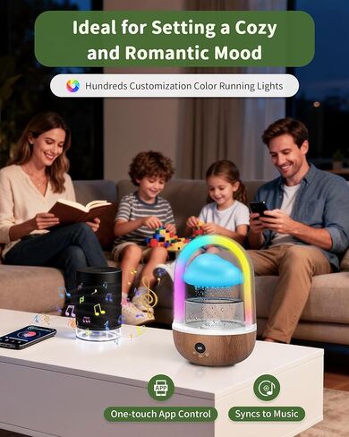 Relaxing Indoor Water Fountain with Gentle Rain Sounds, Weljoy Cloud Rainbow Rain Tabletop Fountain with Color Changing Lights, Wireless Design for Office Desk Meditation (Wood) in Kuwait