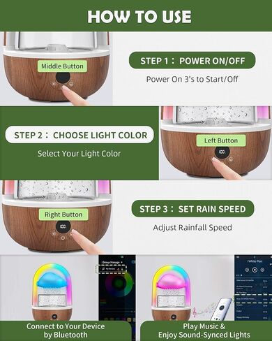 Relaxing Indoor Water Fountain with Gentle Rain Sounds, Weljoy Cloud Rainbow Rain Tabletop Fountain with Color Changing Lights, Wireless Design for Office Desk Meditation (Wood) in Kuwait
