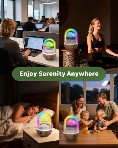 Relaxing Indoor Water Fountain with Gentle Rain Sounds, Weljoy Cloud Rainbow Rain Tabletop Fountain with Color Changing Lights, Wireless Design for Office Desk Meditation (Wood) in Kuwait