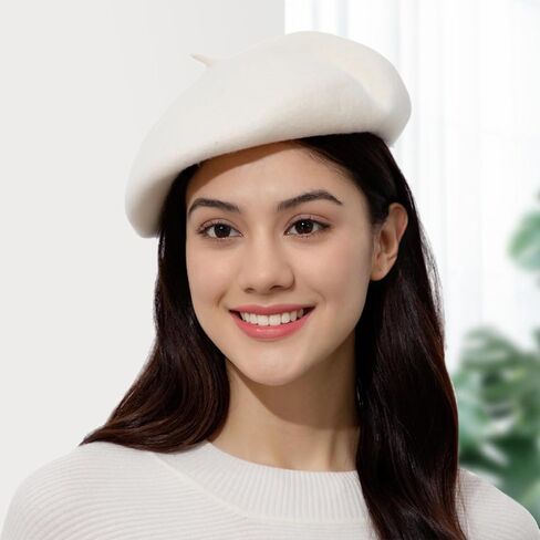 Cream Classic Wool Beret, Unisex French Style Painter Hat, Warm Winter Knit Cap in Saudi Arabia