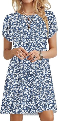 MOLERANI Summer Dresses for Women 2024 Casual T Shirt Crewneck Petal Sleeve Swing Vacation Dress with Pockets in Kuwait