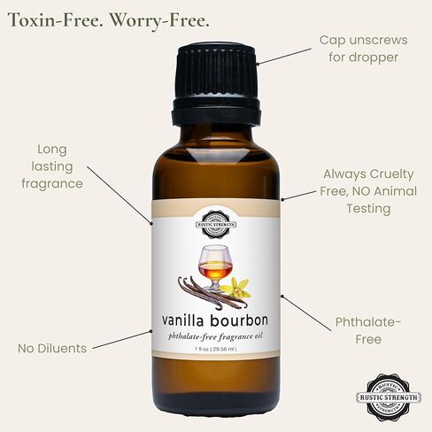 زيت عطري خالٍ من الفثالات بقوة ريفية، بوربون الفانيليا، غير سام، متوافق مع الدعامة 65، آمن للمنزل والغسيل والاستخدام الشخصي، 1 أونصة in Kuwait