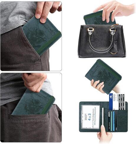 حامل جواز سفر WALNEW للسفر، محفظة غطاء جواز سفر RFID للنساء والرجال، حافظة كتاب جواز سفر من جلد البولي يوريثان مع حامل قلم وفتحة صورة شفافة (B-Darkbluegreen) in Saudi Arabia
