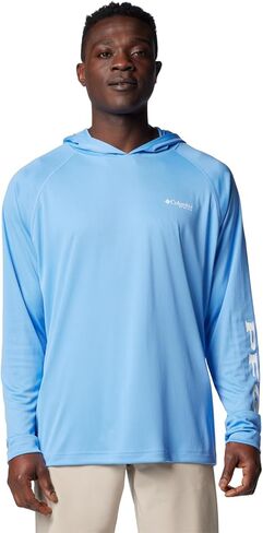 Columbia Men's PFG Terminal Tackle Fishing Hoodie, Breathable, UV Sun Protection, White Cap/White Logo,5X Tall in Saudi Arabia