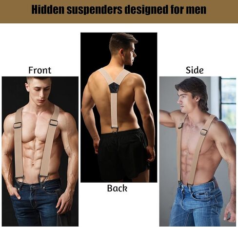 Hidden Suspenders for Men, 1.5" Y-Back Belt Loop Suspenders Design Under Clothes with 3 Snap Loop Clips Wide Elastic Under Clothing Suspender for Suits Jeans in Saudi Arabia