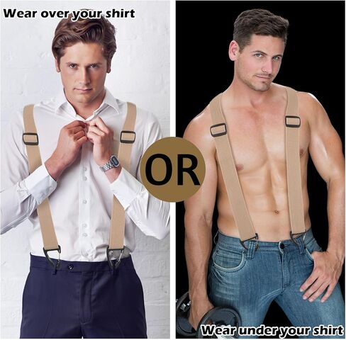 Hidden Suspenders for Men, 1.5" Y-Back Belt Loop Suspenders Design Under Clothes with 3 Snap Loop Clips Wide Elastic Under Clothing Suspender for Suits Jeans in Saudi Arabia