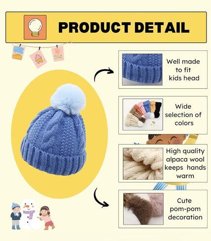 Toddler Boys Girls Warm Beanie Winter Hat for Kids Cozy Kint Pom Pom Beanies in Saudi Arabia