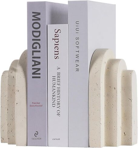 Book Ends for Heavy Books, Beige Modern Pleasing Layered Arch Design Aesthetic Bookend Decorative, Concrete Book Ends to Hold Books Heavy Duty for Bookshelf Decor, Home Decor, Office Decor in Saudi Arabia