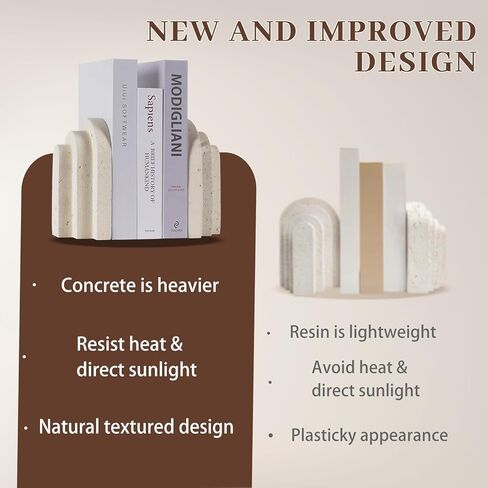Book Ends for Heavy Books, Beige Modern Pleasing Layered Arch Design Aesthetic Bookend Decorative, Concrete Book Ends to Hold Books Heavy Duty for Bookshelf Decor, Home Decor, Office Decor in Saudi Arabia