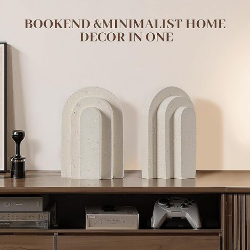 Book Ends for Heavy Books, Beige Modern Pleasing Layered Arch Design Aesthetic Bookend Decorative, Concrete Book Ends to Hold Books Heavy Duty for Bookshelf Decor, Home Decor, Office Decor in Saudi Arabia