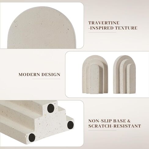 Book Ends for Heavy Books, Beige Modern Pleasing Layered Arch Design Aesthetic Bookend Decorative, Concrete Book Ends to Hold Books Heavy Duty for Bookshelf Decor, Home Decor, Office Decor in Saudi Arabia