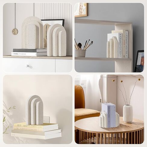 Book Ends for Heavy Books, Beige Modern Pleasing Layered Arch Design Aesthetic Bookend Decorative, Concrete Book Ends to Hold Books Heavy Duty for Bookshelf Decor, Home Decor, Office Decor in Saudi Arabia