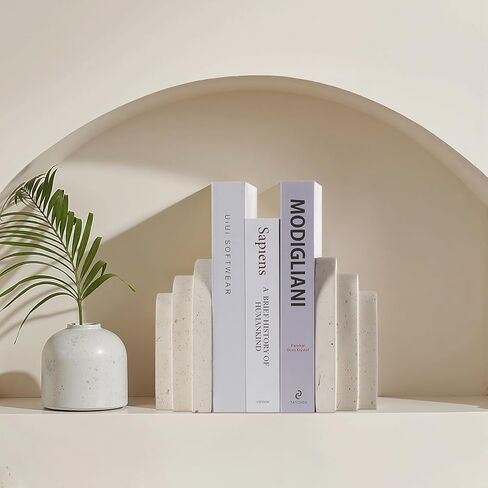 Book Ends for Heavy Books, Beige Modern Pleasing Layered Arch Design Aesthetic Bookend Decorative, Concrete Book Ends to Hold Books Heavy Duty for Bookshelf Decor, Home Decor, Office Decor in Saudi Arabia