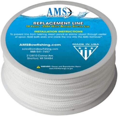 AMS Bowfishing 350 Pound Braided Spectra Line - White - Made in The USA in Saudi Arabia