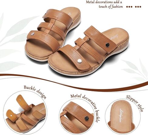 Littleplum Women Slides Sandals Arch Support Open Toe Walking Comfy Low Wedge Slides Adjustable Summer Shoes for Beach,Travel in Saudi Arabia