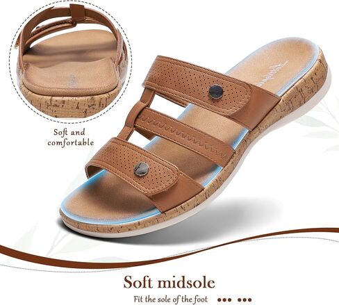 Littleplum Women Slides Sandals Arch Support Open Toe Walking Comfy Low Wedge Slides Adjustable Summer Shoes for Beach,Travel in Saudi Arabia