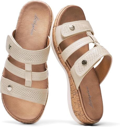 Littleplum Women Slides Sandals Arch Support Open Toe Walking Comfy Low Wedge Slides Adjustable Summer Shoes for Beach,Travel in Saudi Arabia