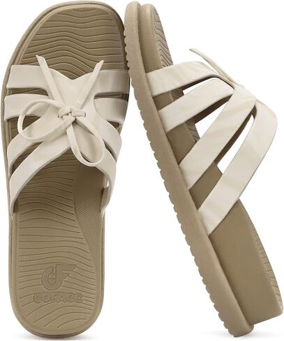 COFACE Womens Dressy Orthotic Sandals Trendy Square Toe Comfortable Thick Athletic Cushion Recovery Walking Slides Lightweight Yoga Foam Flat with Plantar Fasciitis Arch Support in Saudi Arabia