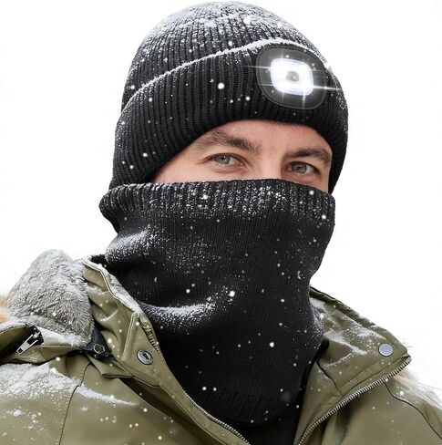 MELASA Winter Fleece Lined Beanie with a Light Scarf Gift Set for Men, Ski Mask Thermal Cold Weather Gear for Outdoor in Saudi Arabia