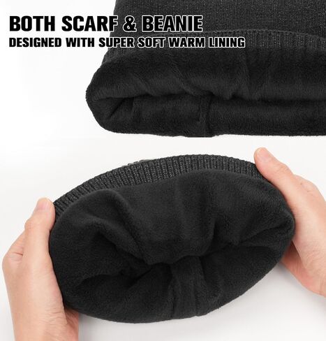 MELASA Winter Fleece Lined Beanie with a Light Scarf Gift Set for Men, Ski Mask Thermal Cold Weather Gear for Outdoor in Saudi Arabia