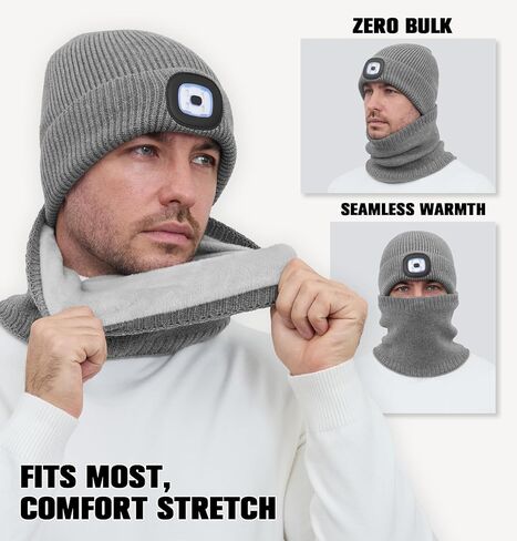 MELASA Winter Fleece Lined Beanie with a Light Scarf Gift Set for Men, Ski Mask Thermal Cold Weather Gear for Outdoor in Saudi Arabia