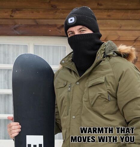 MELASA Winter Fleece Lined Beanie with a Light Scarf Gift Set for Men, Ski Mask Thermal Cold Weather Gear for Outdoor in Saudi Arabia