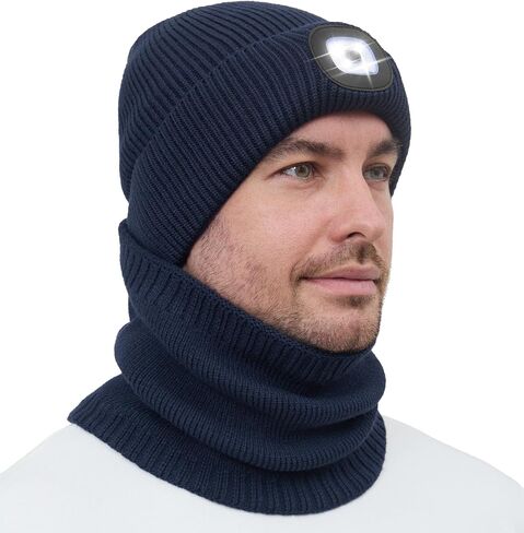 MELASA Winter Fleece Lined Beanie with a Light Scarf Gift Set for Men, Ski Mask Thermal Cold Weather Gear for Outdoor in Saudi Arabia