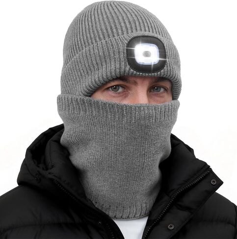MELASA Winter Fleece Lined Beanie with a Light Scarf Gift Set for Men, Ski Mask Thermal Cold Weather Gear for Outdoor in Saudi Arabia