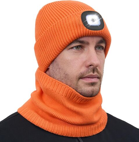 MELASA Winter Fleece Lined Beanie with a Light Scarf Gift Set for Men, Ski Mask Thermal Cold Weather Gear for Outdoor in Saudi Arabia