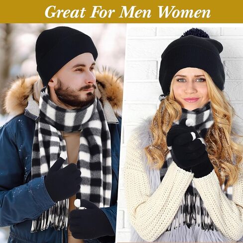 90 Pcs Hats Scarves Gloves Supplies Bulk Winter Beanie Hats Black Grey Grids Scarves Touchscreen Gloves Gift in Saudi Arabia