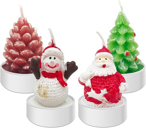 itechpanda 4 PCS Christmas Decoration Delicate Decorative Candles, Santa Claus, Snowman, Pine Cones, Christmas Tree, Shoes, House, Santa Hat Candles for Party Wedding Spa Home Decoration Gifts in Saudi Arabia
