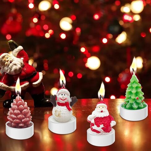 itechpanda 4 PCS Christmas Decoration Delicate Decorative Candles, Santa Claus, Snowman, Pine Cones, Christmas Tree, Shoes, House, Santa Hat Candles for Party Wedding Spa Home Decoration Gifts in Saudi Arabia