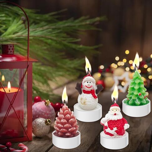itechpanda 4 PCS Christmas Decoration Delicate Decorative Candles, Santa Claus, Snowman, Pine Cones, Christmas Tree, Shoes, House, Santa Hat Candles for Party Wedding Spa Home Decoration Gifts in Saudi Arabia