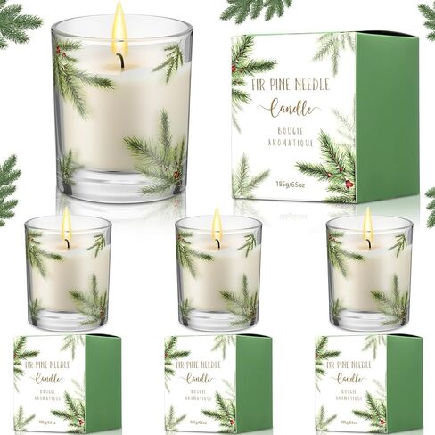 Nuanchu 4 Pack Christmas Fir Pine Needle Candle 6.5 oz Christmas Scented Candles Gifts with Fir Pine Needle Design Xmas Home Decor for Women and Men in Saudi Arabia