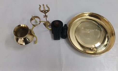 Narmadeshwar Shivling مع Jaldhara Abhishekam Set Stand Lota Trishul (مجموعة أطباق بوجا)، أسود، بني in Kuwait