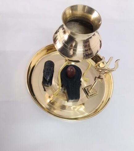 Narmadeshwar Shivling مع Jaldhara Abhishekam Set Stand Lota Trishul (مجموعة أطباق بوجا)، أسود، بني in Kuwait