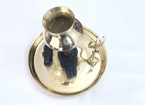 Narmadeshwar Shivling مع Jaldhara Abhishekam Set Stand Lota Trishul (مجموعة أطباق بوجا)، أسود، بني in Kuwait