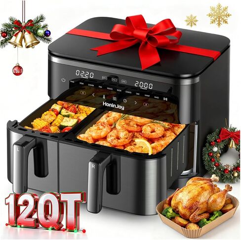 10QT Large Dual Basket Air Fryer with Viewing Window and 50pcs Paper Liners, 10-in-1 Digital Touchscreen Double Zone Air Fryers, SyncCook to Bake,Roast,Reheat,Broil, Nonstick Dishwasher Safe in Kuwait