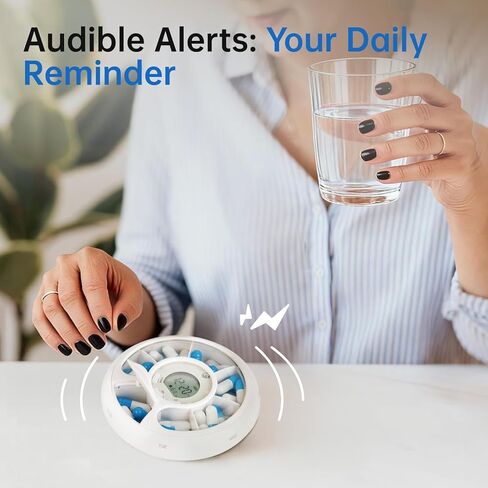 موزع حبوب الدواء الذكي VEXA VitaPal 7 مع تنبيهات التطبيق، منظم السفر المحمول والتذكيرات الصوتية القابلة للبرمجة للأجهزة اللوحية والكبسولات والفيتامينات وإدارة الأدوية in Kuwait