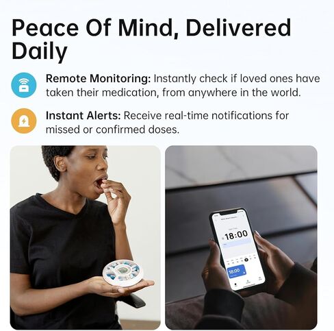موزع حبوب الدواء الذكي VEXA VitaPal 7 مع تنبيهات التطبيق، منظم السفر المحمول والتذكيرات الصوتية القابلة للبرمجة للأجهزة اللوحية والكبسولات والفيتامينات وإدارة الأدوية in Kuwait