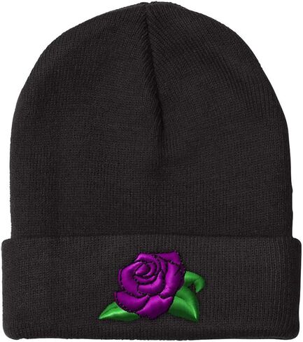 Custom Beanies for Men Purple Pose Embroidery Rose Winter Hats for Women Acrylic Skull Cap 1 Size in Saudi Arabia