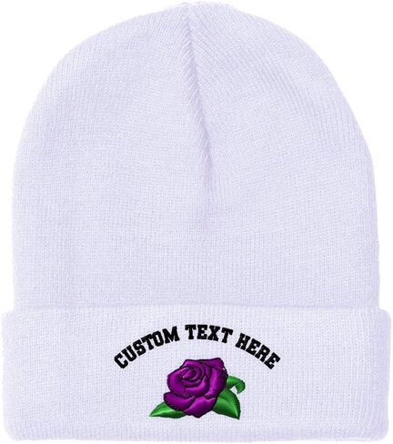 Custom Beanies for Men Purple Pose Embroidery Rose Winter Hats for Women Acrylic Skull Cap 1 Size in Saudi Arabia