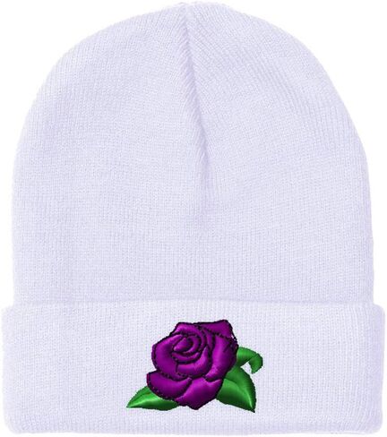 Custom Beanies for Men Purple Pose Embroidery Rose Winter Hats for Women Acrylic Skull Cap 1 Size in Saudi Arabia