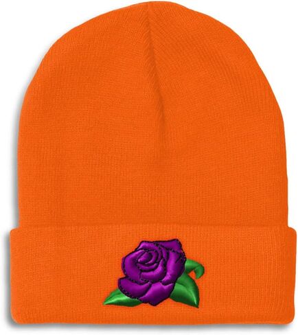 Custom Beanies for Men Purple Pose Embroidery Rose Winter Hats for Women Acrylic Skull Cap 1 Size in Saudi Arabia
