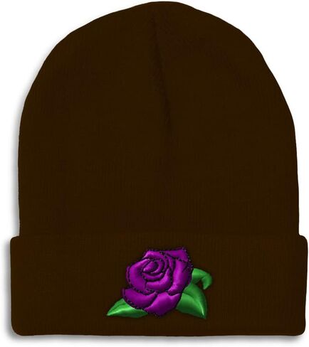 Custom Beanies for Men Purple Pose Embroidery Rose Winter Hats for Women Acrylic Skull Cap 1 Size in Saudi Arabia