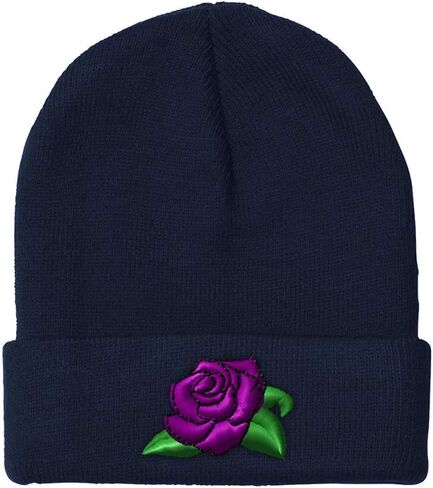 Custom Beanies for Men Purple Pose Embroidery Rose Winter Hats for Women Acrylic Skull Cap 1 Size in Saudi Arabia